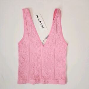 NWT Out From Under Urban Outfitters Small Pink Tapestry Cropped Deep V Tank Top